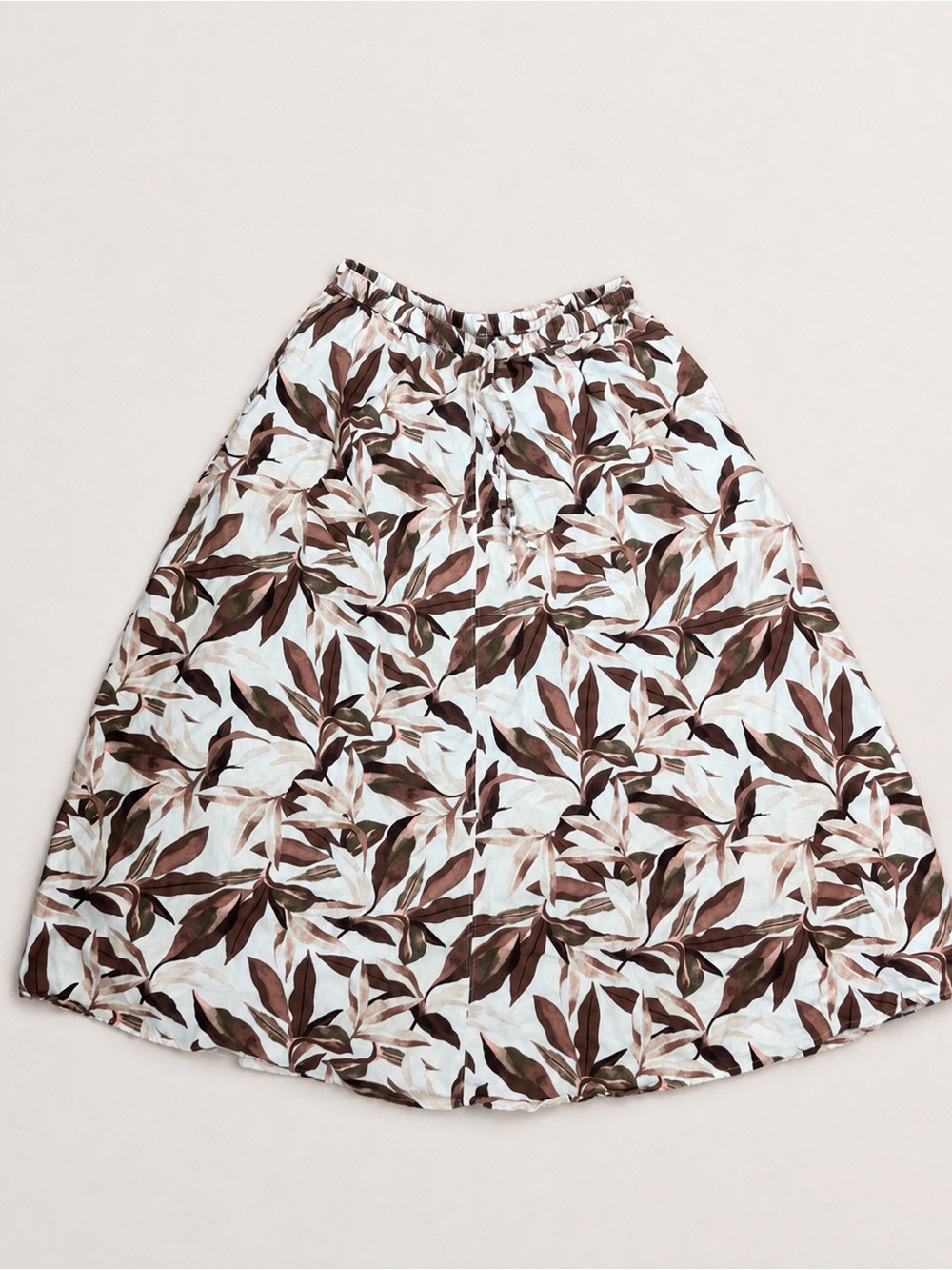 Joe Fresh White A-Line Skirt with Brown Leaf Print